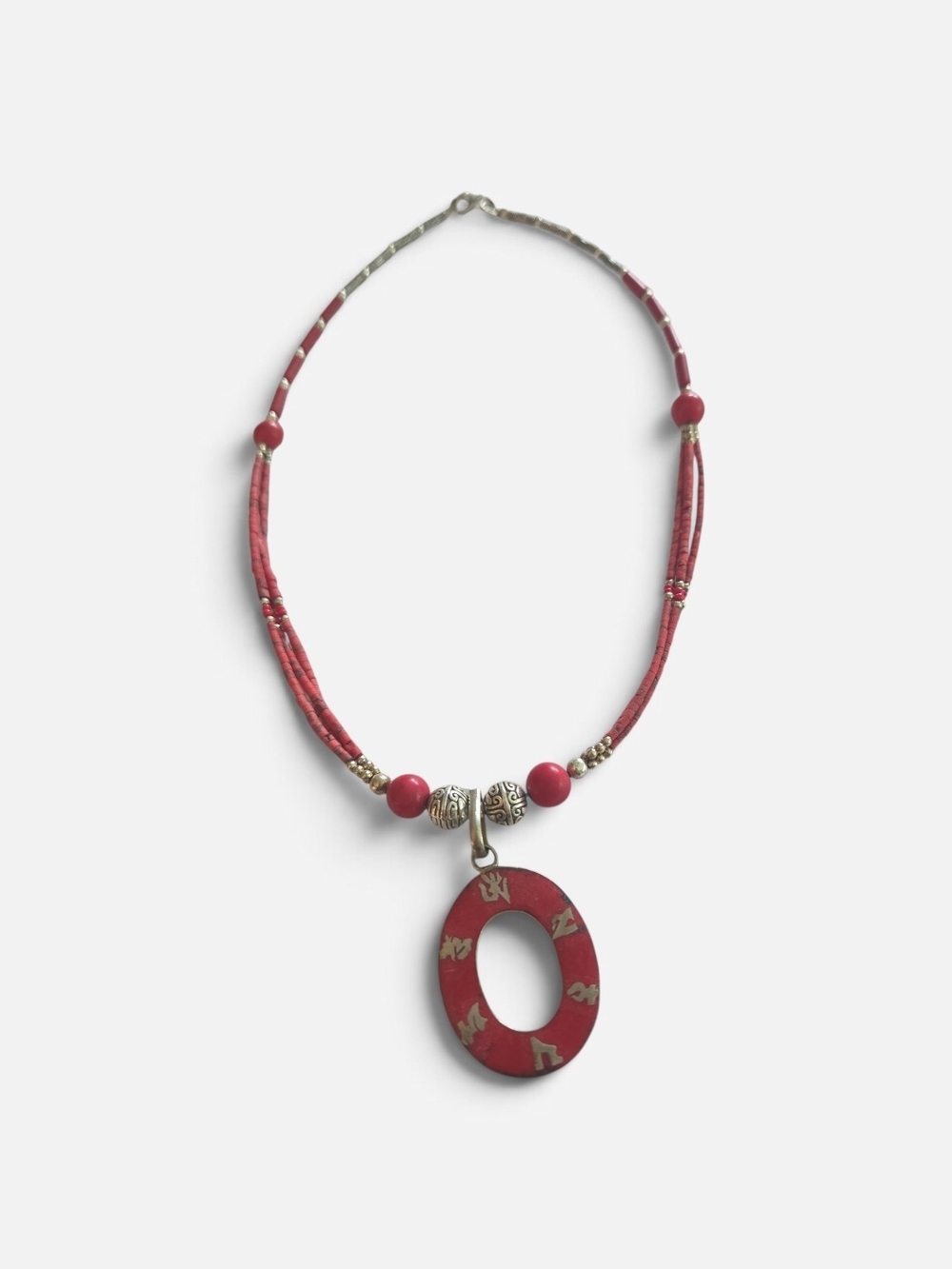 Tibetan Coral Color Pendant Beaded Necklace